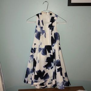Blue and white flowered skater dress